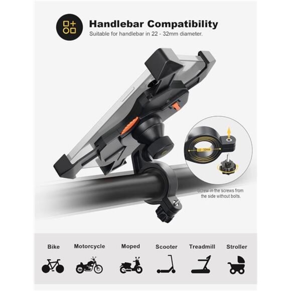 Bike Phone Holder, Handlebar Phone Mount with 360° Rotation for 3.5-6.5 inch - Picture 4 of 6